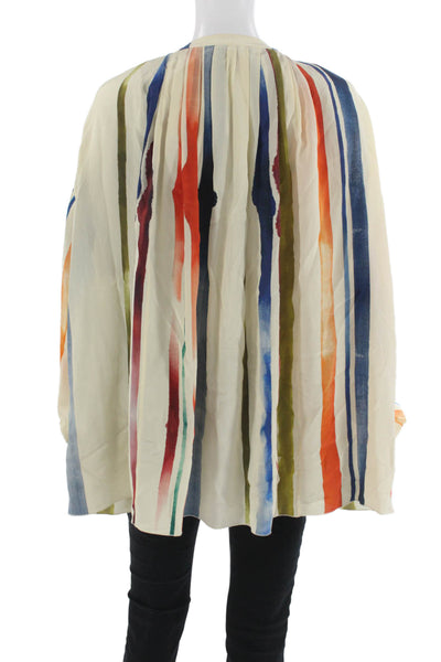 Sonia Rykiel Women Tunic Beige Striped Silk Long Sleeve Size 36
