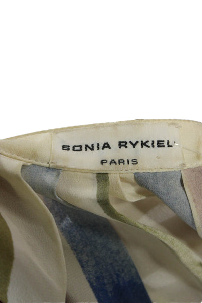 Sonia Rykiel Women Tunic Beige Striped Silk Long Sleeve Size 36