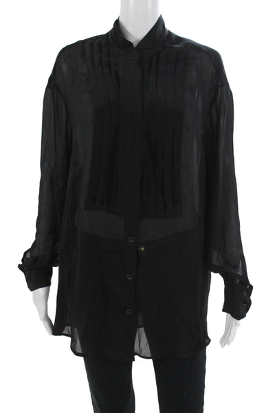 Rag & Bone Women Blouse Black Silk Blend Collared Button Up Long Sleeve Size 10