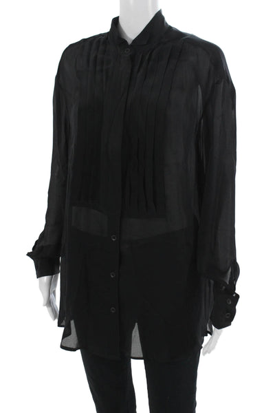Rag & Bone Women Blouse Black Silk Blend Collared Button Up Long Sleeve Size 10
