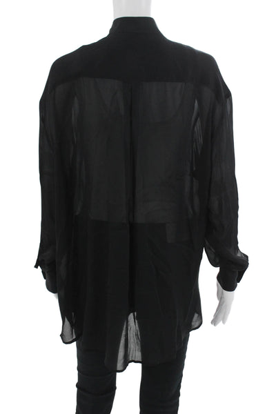 Rag & Bone Women Blouse Black Silk Blend Collared Button Up Long Sleeve Size 10
