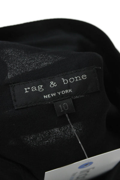 Rag & Bone Women Blouse Black Silk Blend Collared Button Up Long Sleeve Size 10