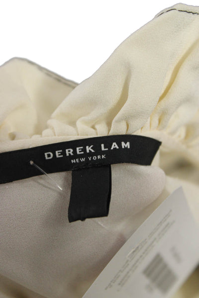Derek Lam Women Silk Geometric High Neck Button Up Blouse Beige Size 10