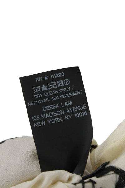 Derek Lam Women Silk Geometric High Neck Button Up Blouse Beige Size 10