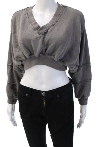 Out From Under Women Pullover Sweatshirts Gray V-Neck Long Sleeve Size XS