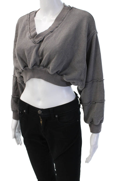 Out From Under Women Pullover Sweatshirts Gray V-Neck Long Sleeve Size XS