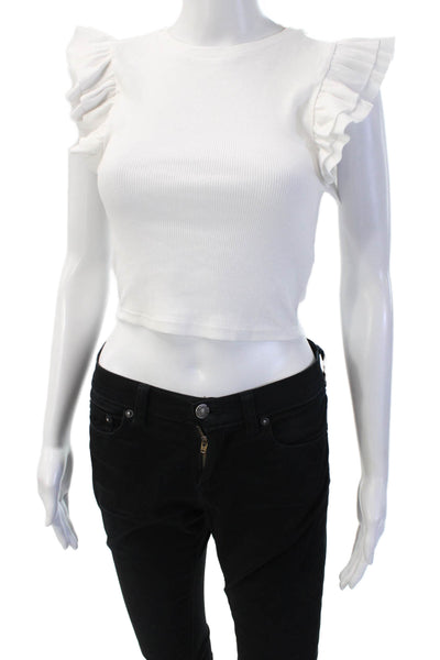Zara Womens Cropped White Crew Neck Short Sleeve T Shirt Size S