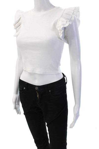 Zara Womens Cropped White Crew Neck Short Sleeve T Shirt Size S