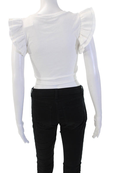 Zara Womens Cropped White Crew Neck Short Sleeve T Shirt Size S