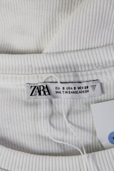 Zara Womens Cropped White Crew Neck Short Sleeve T Shirt Size S