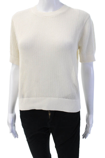 MNG Women Beige Pullover Sweater Crew Neck Short Sleeve 50% Cotton Size M