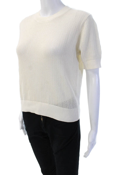 MNG Women Beige Pullover Sweater Crew Neck Short Sleeve 50% Cotton Size M