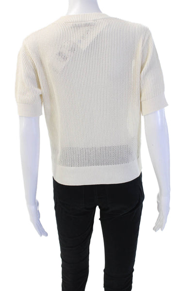 MNG Women Beige Pullover Sweater Crew Neck Short Sleeve 50% Cotton Size M
