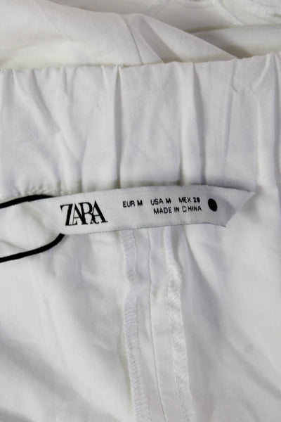 Zara Women White Cotton Zip Beach Shorts Size M