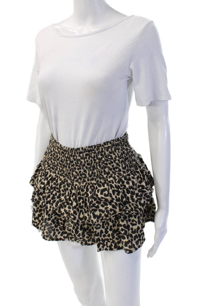 Brownie Women Peasant Mini Animal Print Viscose Skort Beige Size XS