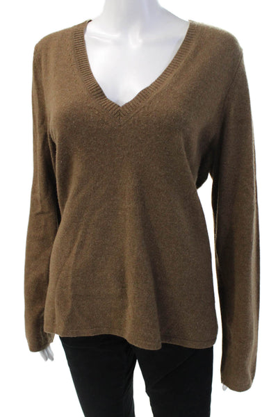 White + Warren Womens Pullover 100% Cashmere Brown V Neck Size XL