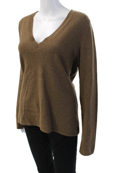 White + Warren Womens Pullover 100% Cashmere Brown V Neck Size XL