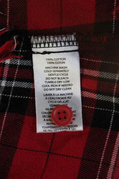 Beach Lunch Lounge Women Red Plaid Tunic Buttonup Long Sleeve Size M
