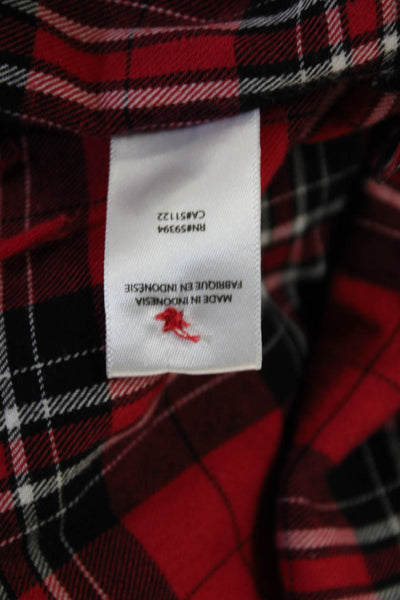 Beach Lunch Lounge Women Red Plaid Tunic Buttonup Long Sleeve Size M