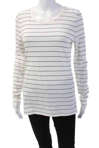 Nordstrom Womens Basic Striped Pima Cotton Long Sleeve T-Shirt White Size M
