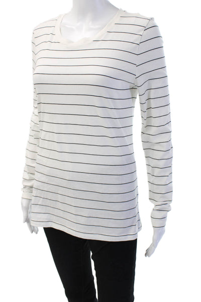 Nordstrom Womens Basic Striped Pima Cotton Long Sleeve T-Shirt White Size M
