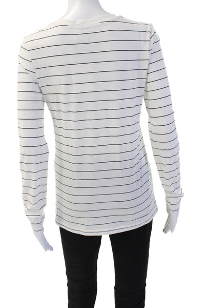 Nordstrom Womens Basic Striped Pima Cotton Long Sleeve T-Shirt White Size M