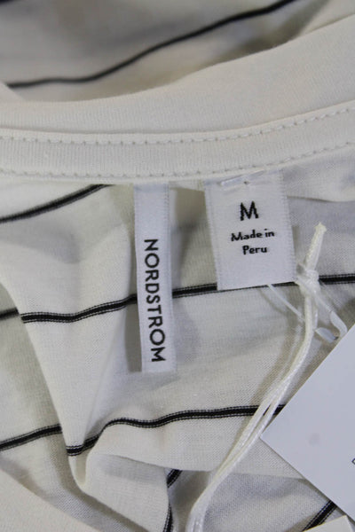 Nordstrom Womens Basic Striped Pima Cotton Long Sleeve T-Shirt White Size M