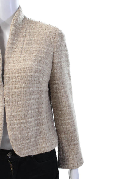 Calvin Klein Womens Beige Wool Blend Mock Neck Blazer Long Sleeve Size M
