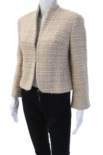 Calvin Klein Womens Beige Wool Blend Mock Neck Blazer Long Sleeve Size M