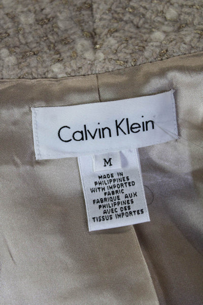 Calvin Klein Womens Beige Wool Blend Mock Neck Blazer Long Sleeve Size M