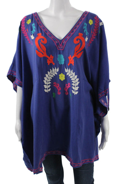 Nanette Lepore Women Dark Blue Floral V-Neck Tunic Short Sleeve Size XS