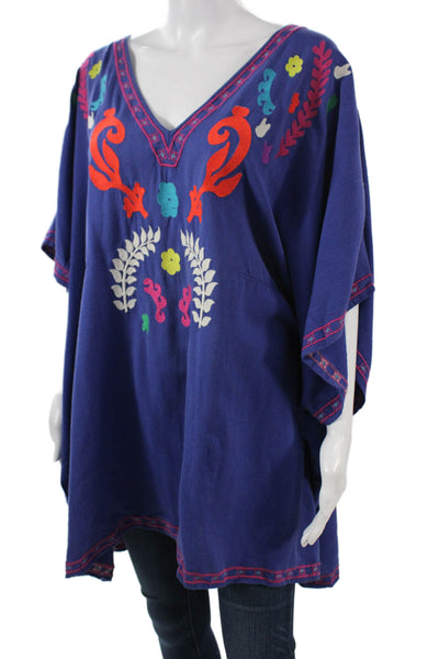 Nanette Lepore Women Dark Blue Floral V-Neck Tunic Short Sleeve Size XS