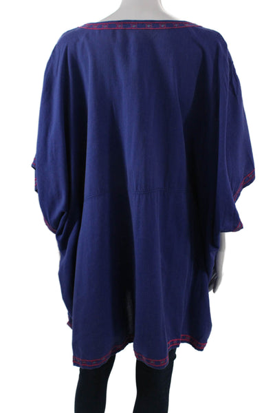 Nanette Lepore Women Dark Blue Floral V-Neck Tunic Short Sleeve Size XS