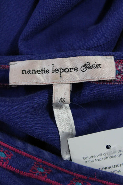 Nanette Lepore Women Dark Blue Floral V-Neck Tunic Short Sleeve Size XS