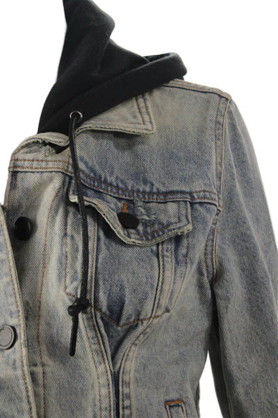 BLANKNYC Womens 90s Black Hooded Cotton Button Jacket Size XS