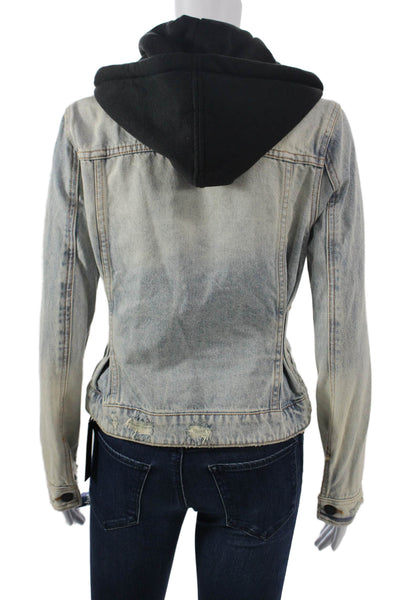 BLANKNYC Womens 90s Black Hooded Cotton Button Jacket Size XS