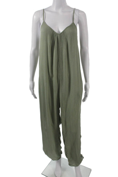 Elan Women Sleeveless V-Neck Green Jumpsuit 100% Rayon Size S