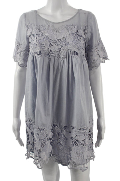 Holding Horses Womens Shift Dress Gray Floral Cotton Short Sleeve Size 2P