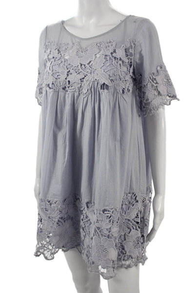 Holding Horses Womens Shift Dress Gray Floral Cotton Short Sleeve Size 2P