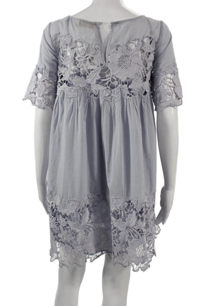 Holding Horses Womens Shift Dress Gray Floral Cotton Short Sleeve Size 2P