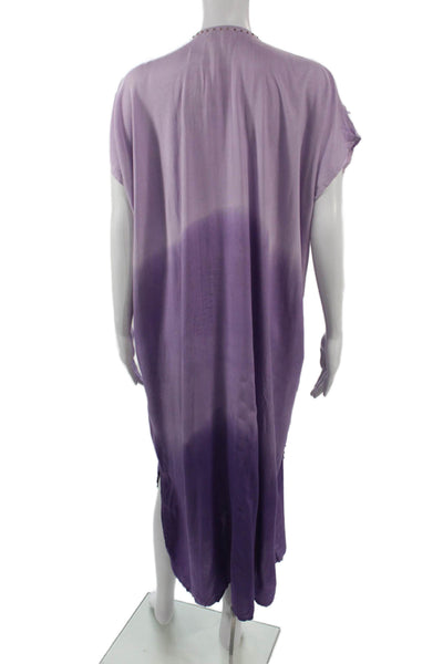 Skemo Womens Kaftan Maxi Dress Purple Geometric Rayon Beach V-Neck Size XS