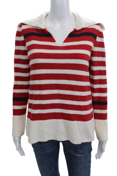 Saint James Womens Red Striped V Neck Pullover Sweater Size 8