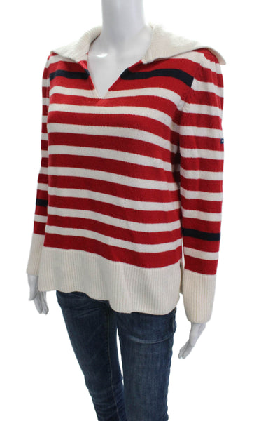 Saint James Womens Red Striped V Neck Pullover Sweater Size 8