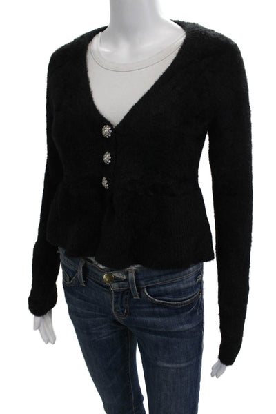 LPA Womens Black V Neck Cardigan Button Front Long Sleeve Size XS