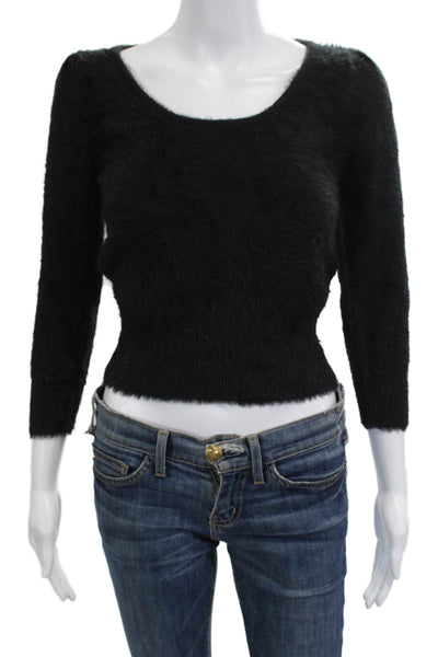 Zara Women Pullover Black 3/4 Sleeve Round Neck Button 90s Size S