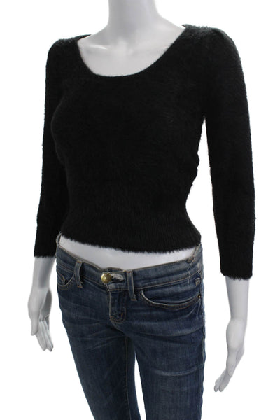 Zara Women Pullover Black 3/4 Sleeve Round Neck Button 90s Size S