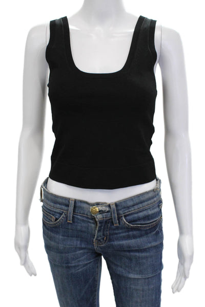 Simkhai Women Cropped Tank Black Square Neck Sleeveless Size S
