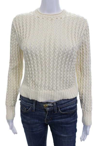 Simkhai Women Pullover Sweater Beige Long Sleeve Crew Neck Button Size XS