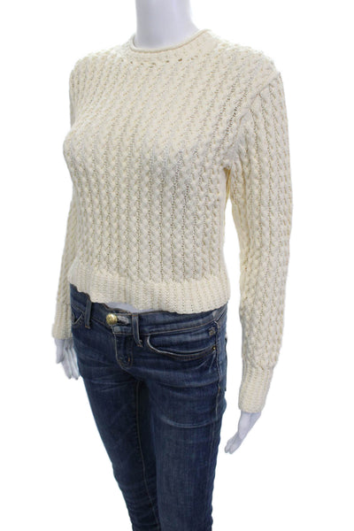 Simkhai Women Pullover Sweater Beige Long Sleeve Crew Neck Button Size XS