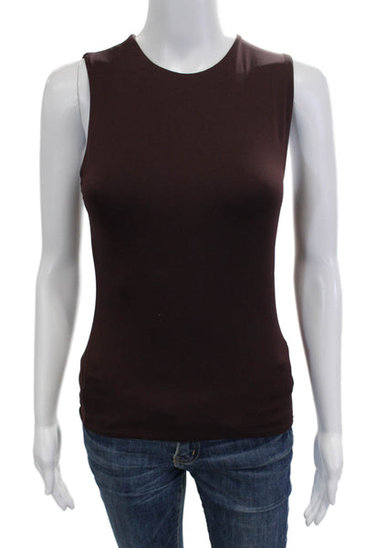 Vince Womens Petite Basic Tank Round Neck Solid Brown Size XS
